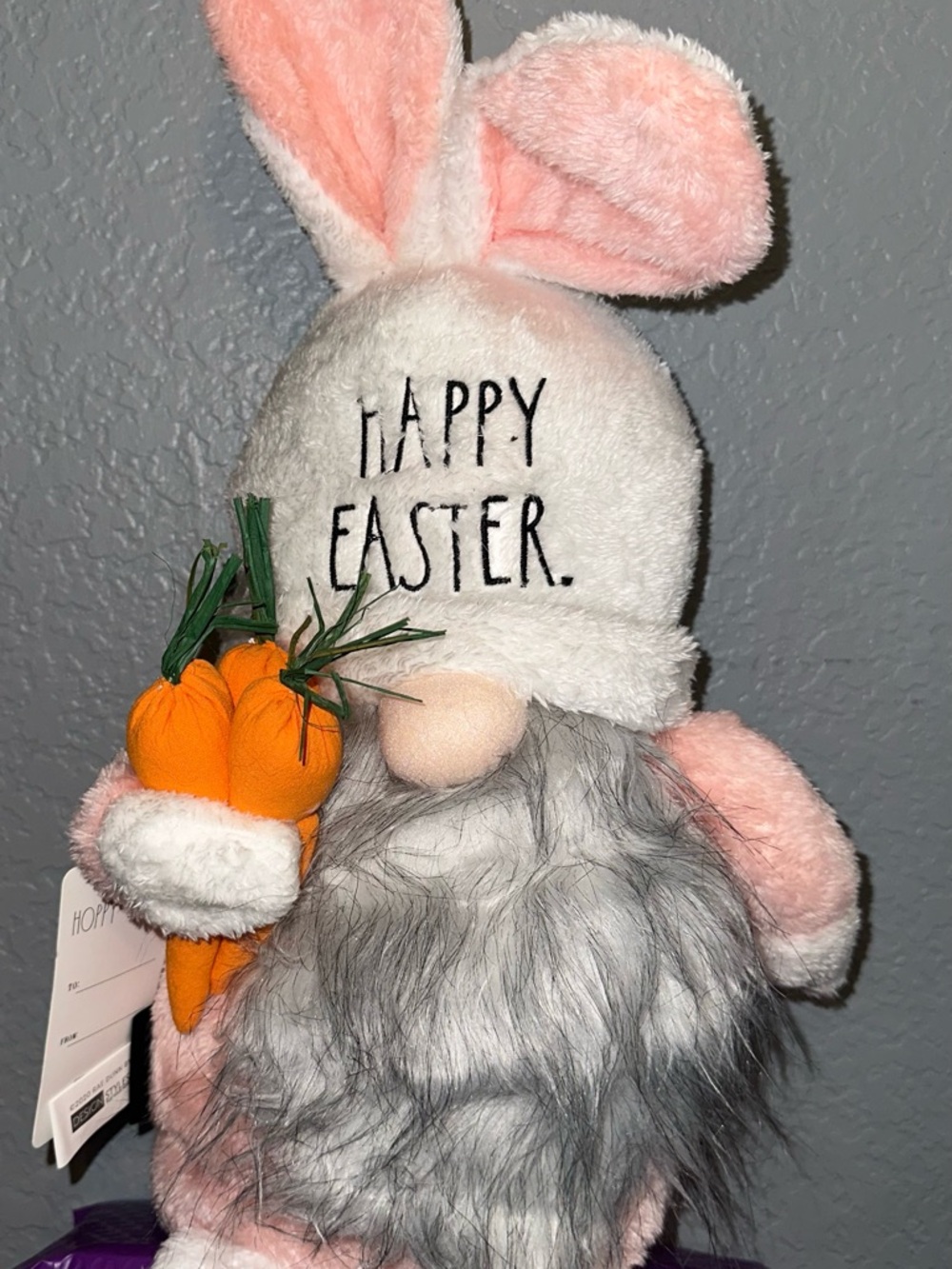 Rae Dunn Pink & White Bunny Gnome Happy Easter Plush